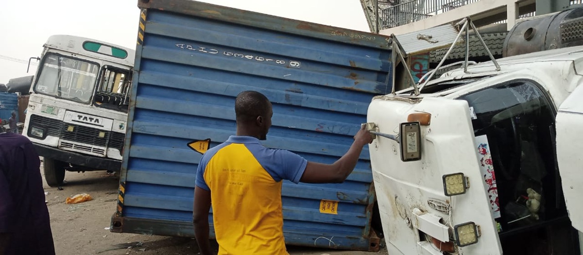 Container Truck Overturns in Lagos, No Casualty - LASTMA