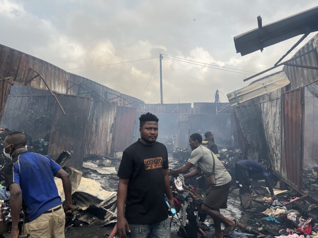 Pictures: Fire Guts Part of Arena Market in Lagos