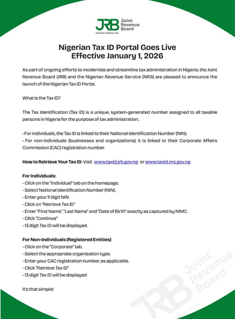 Nigeria Launches Tax ID Portal