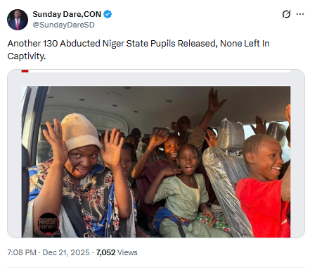 Remaining 130 Abducted Niger Pupils Released