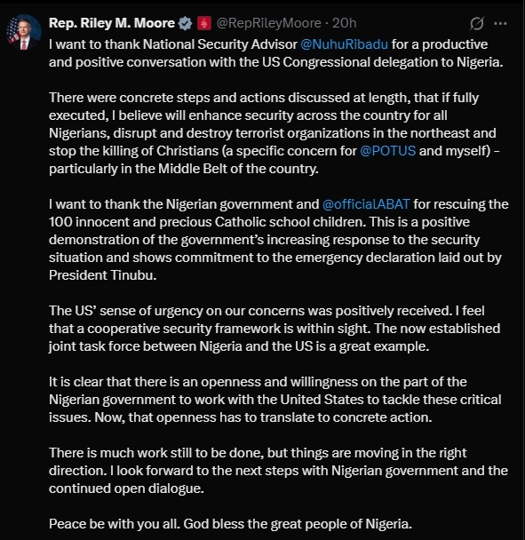US Rep Praises Nigeria's Security Rescue Operations