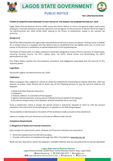 Lagos to Recover Unpaid Taxes Via Third Parties