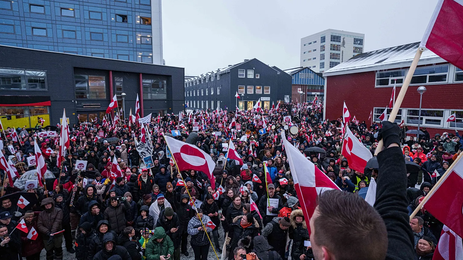 People protest against Trump’s policy towards Greenland in front of the US consulate in Nuuk, Greenland. 