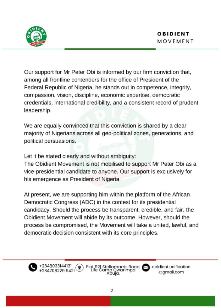 Peter Obi Camp Says Presidency Role Only, No Vice