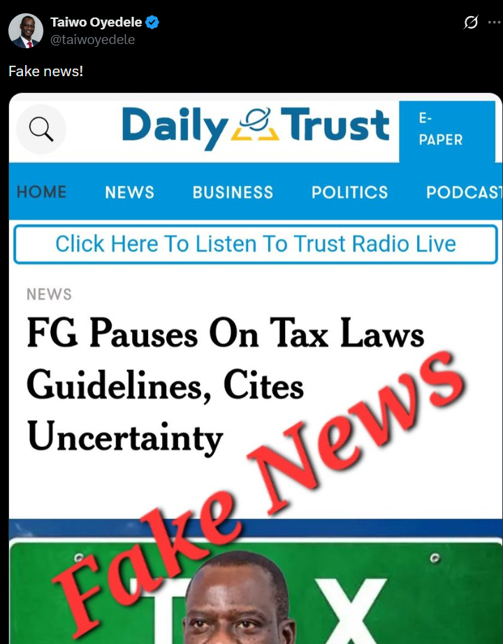 Oyedele Denies Report on Tax Law Pause