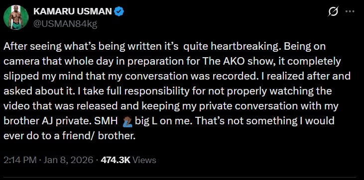 Usman Apologises Over Anthony Joshua Clip