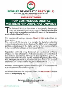 PDP Begins Nationwide Digital Membership Registration