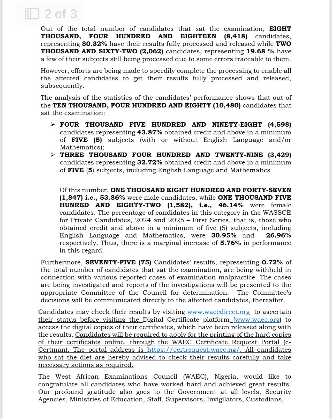 WAEC Releases 2026 Computer-Based WASSCE Results