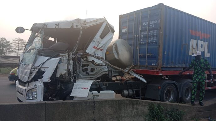 In Pictures: Trucks Collide on Lagos-Ibadan Expressway