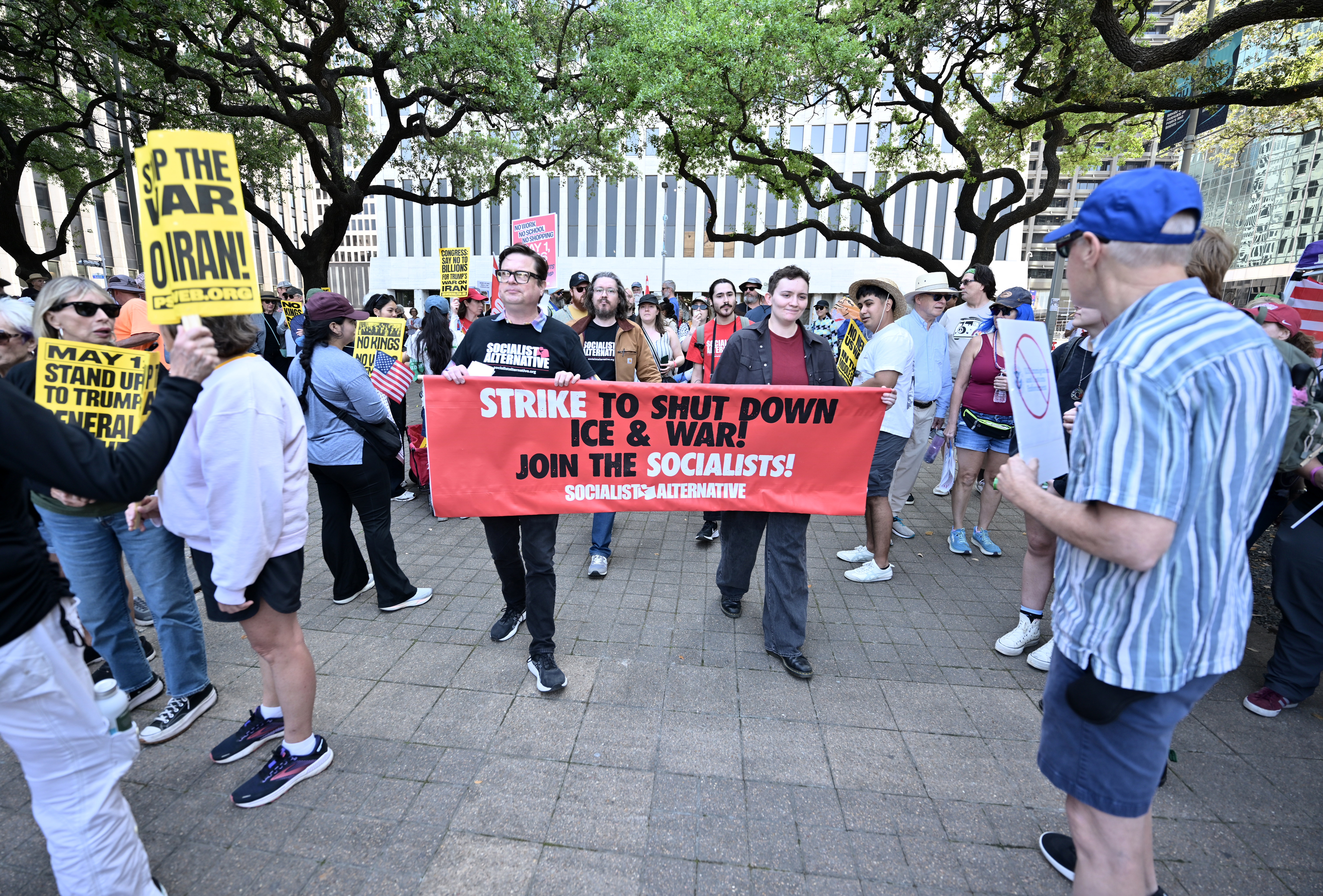 HOUSTON, TEXAS - MARCH 28: Demonstrators take part in the No Kings Houston Protest, TX on March 28, 2026 in Houston, Texas. (Photo by Marcus Ingram/Getty Images for Women's March)