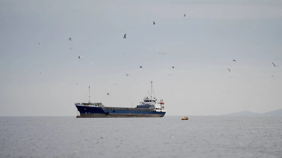 A vessel at the Strait of Hormuz, off the coast of Oman’s Musandam province, April 12, 2026. (Reuters)