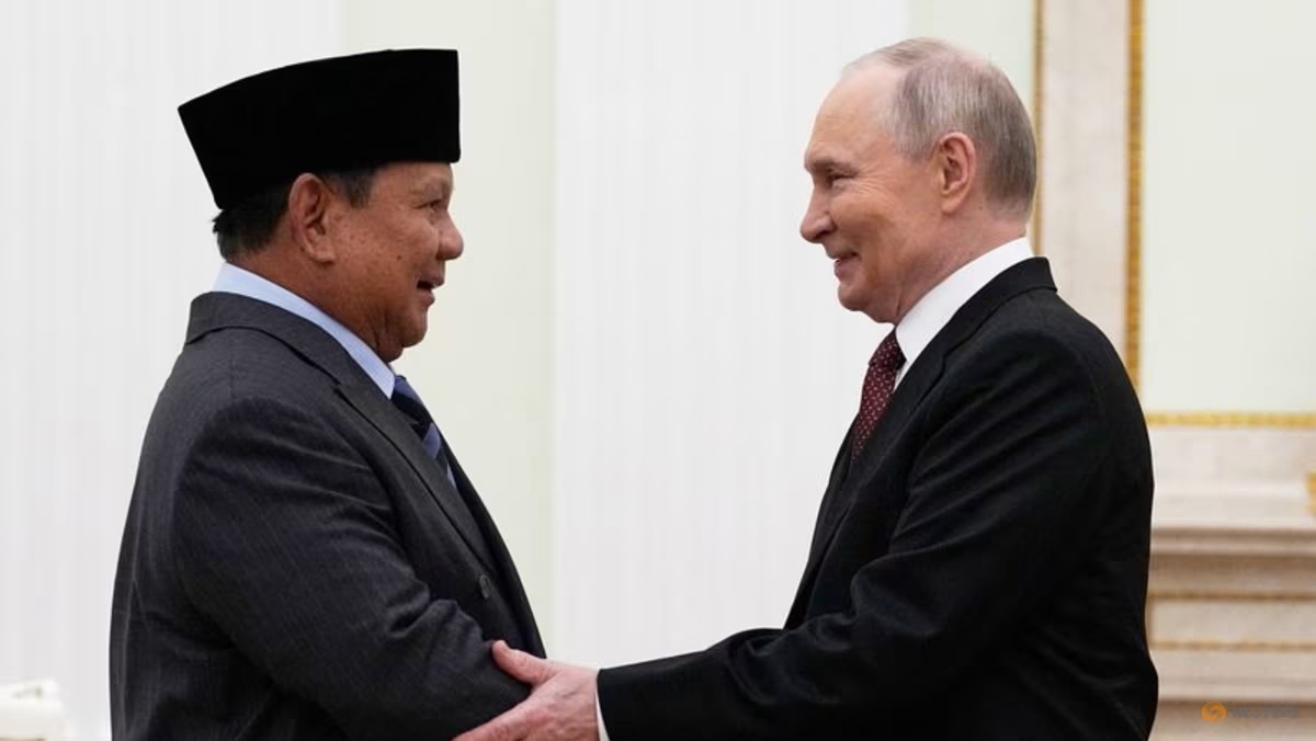 Russian President Vladimir Putin shakes hands with his Indonesian counterpart Prabowo Subianto during a meeting at the Kremlin in Moscow, Russia, on Dec 10, 2025.