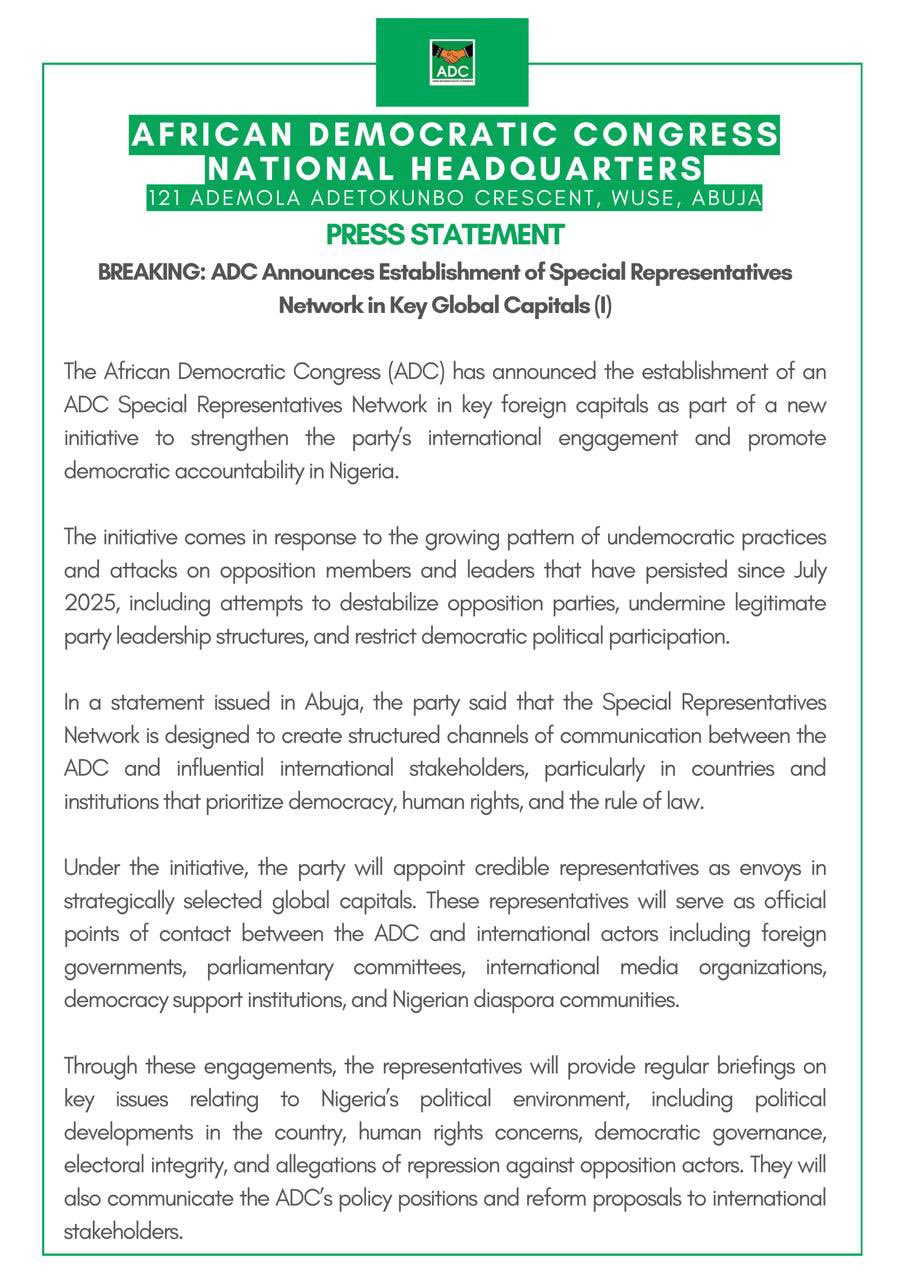 ADC to Appoint Envoys in 12 Cities Over Political Concerns