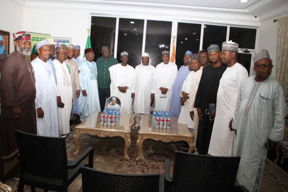 Former vice-president Atiku Abubakar with ADC stakeholders from Adamawa State. 