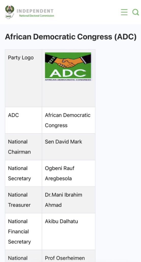 INEC Updates ADC Leadership After Court Ruling