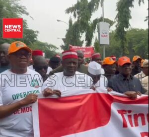 ADC Leaders Stage Protest at INEC Headquarters in Abuja
