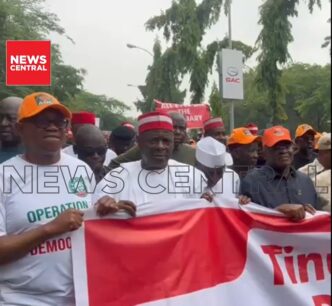 ADC Leaders Stage Protest at INEC Headquarters in Abuja
