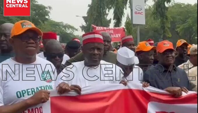ADC Leaders Stage Protest at INEC Headquarters in Abuja