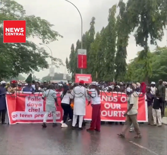 ADC Leaders Protest at INEC Headquarters in Abuja