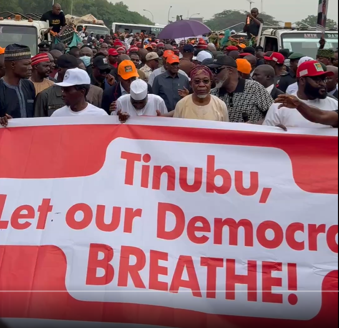 ADC Leaders Protest at INEC Headquarters in Abuja