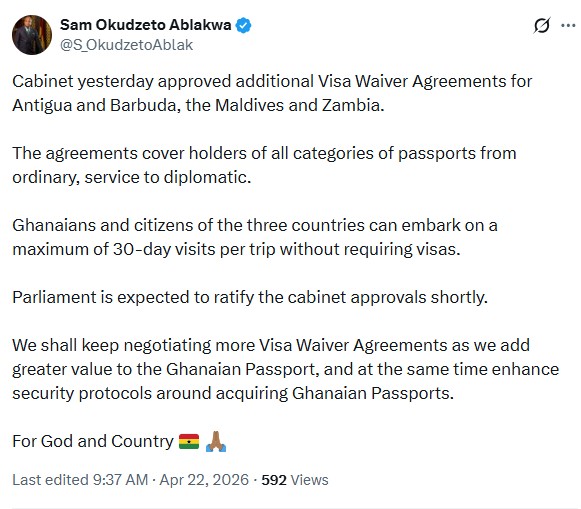 Ghana Approves Visa Waiver for Three Countries (News Central TV)