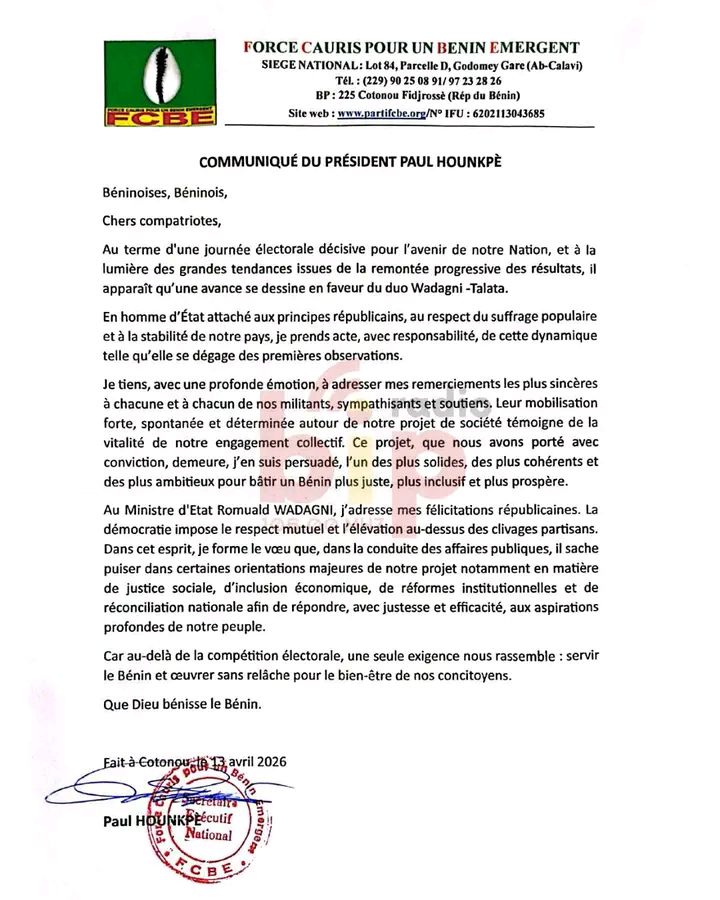 Benin's Ruling Coalition Commends Hounkpè After Presidential Poll