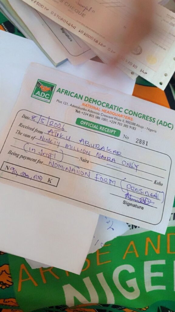 Atiku Pays N90 Million for ADC Nomination Form