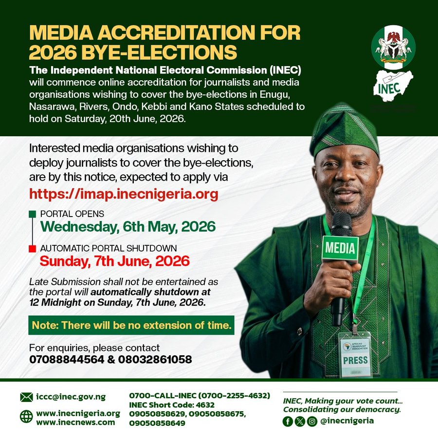 INEC Opens Online Accreditation for June 20 Bye-Elections