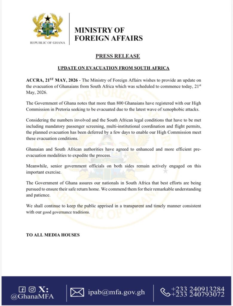 Ghana Postpones Citizens' Evacuation from South Africa (News Central TV)