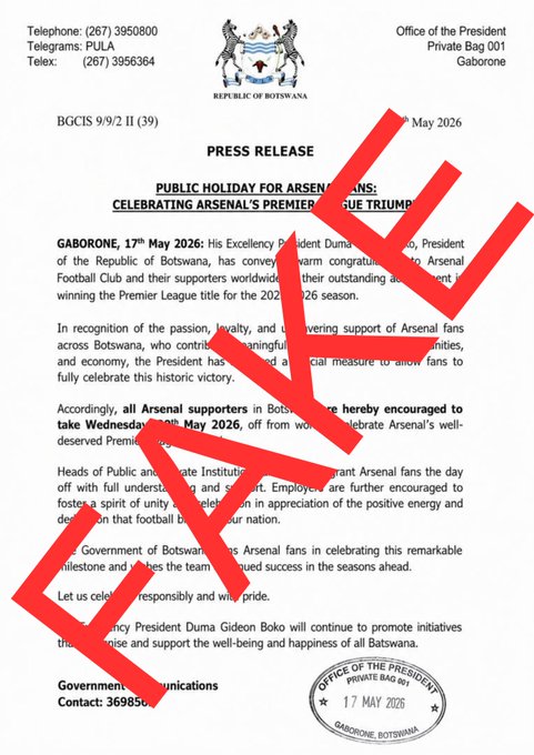 Botswana Dismisses Arsenal Fans' Holiday Rumour (News Central TV)