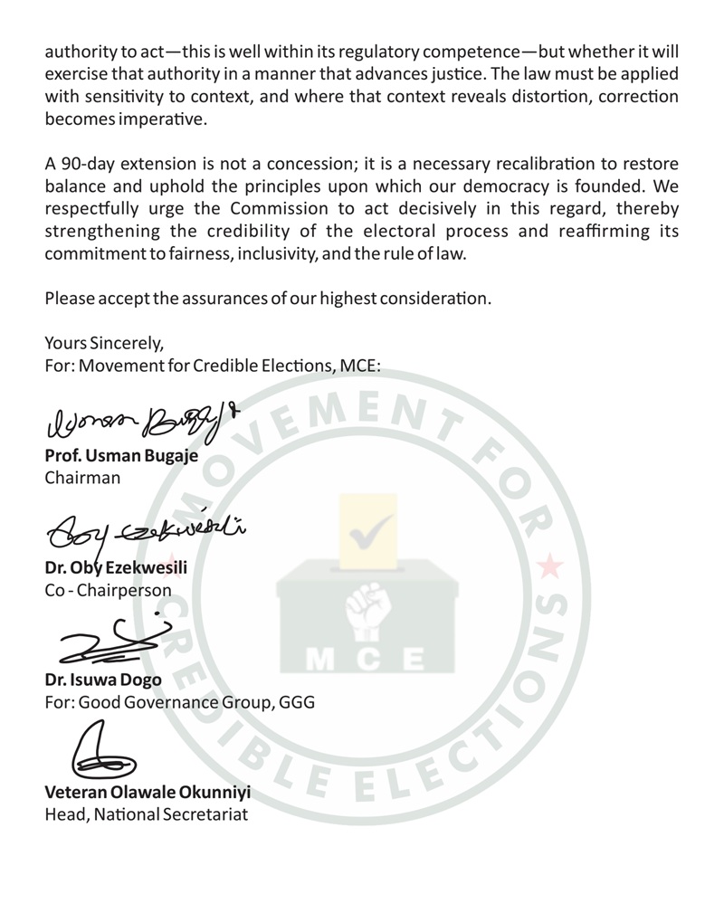 MCE Urges INEC to Extend 2027 Election Timelines