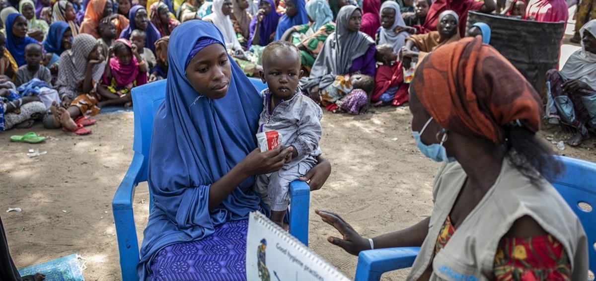 Children are assessed for malnutrition at an IDP camp in Borno State, Nigeria.