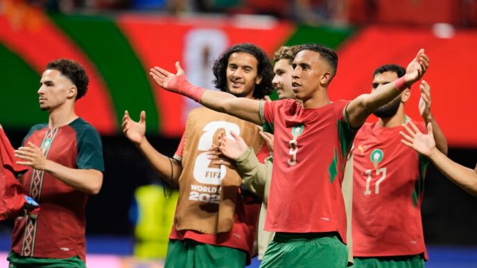Morocco's Soufiane Rahimi reacts after the World Cup Group C soccer match between Morocco and Haiti in Atlanta, on Wednesday, 24 June 2026.
