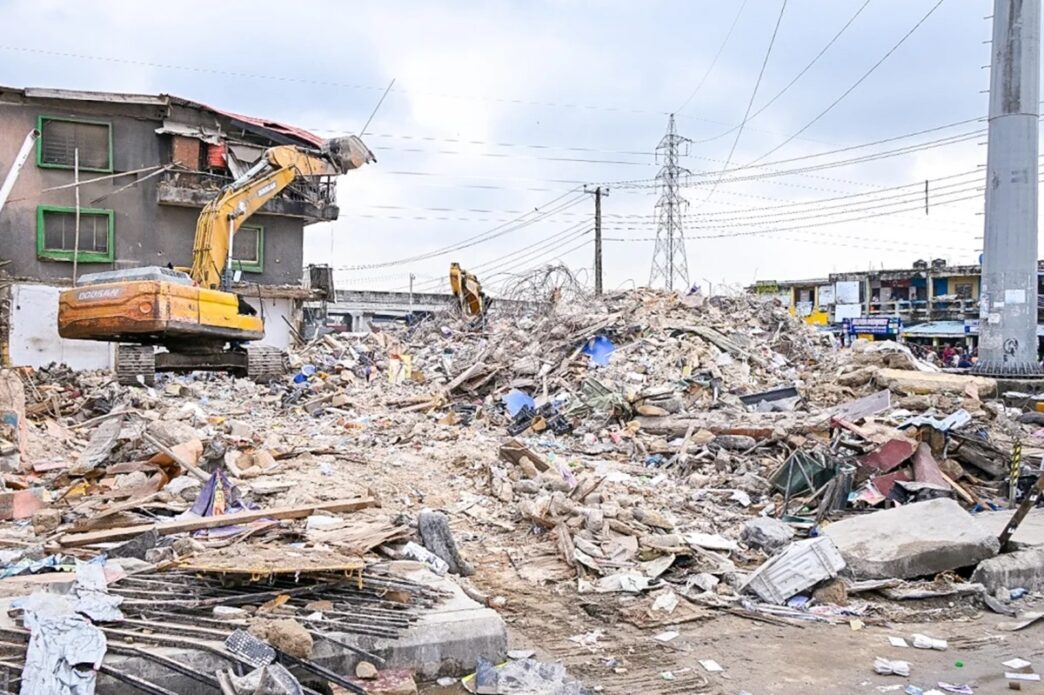Remains of the Alakija building collapse, during a site visit by officials of the Lagos State Government, on Friday, 26 June 2026