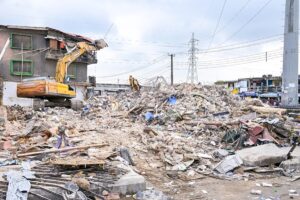 Remains of the Alakija building collapse, during a site visit by officials of the Lagos State Government, on Friday, 26 June 2026