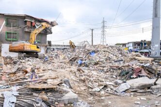 Remains of the Alakija building collapse, during a site visit by officials of the Lagos State Government, on Friday, 26 June 2026