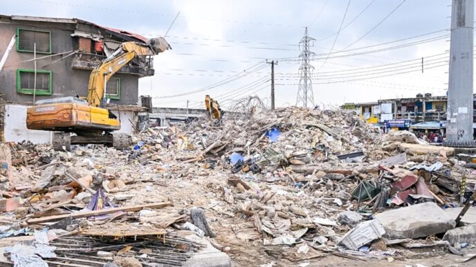Remains of the Alakija building collapse, during a site visit by officials of the Lagos State Government, on Friday, 26 June 2026