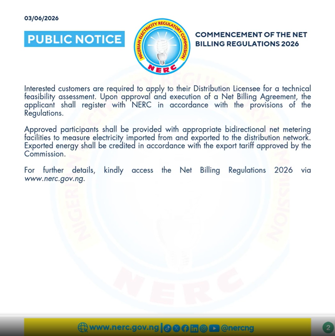 NERC Launches Net Billing System for Sale of Excess Electricity