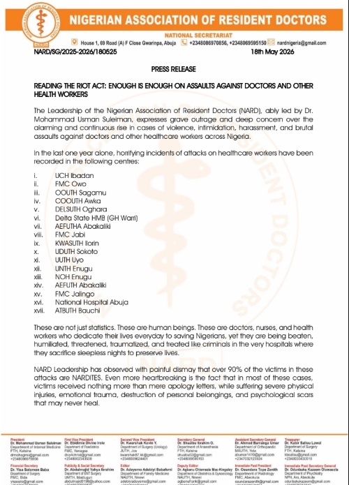 Resident Doctors Threaten Strike Over Assaults on Health Workers