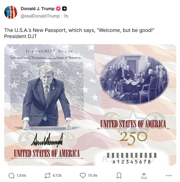 Trump Introduces Passport Bearing His Image 