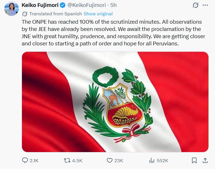 Fujimori Wins Peru Presidential Election