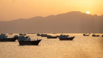 Vessels in the Strait of Hormuz, Musandam, Oman, May 18, 2026.