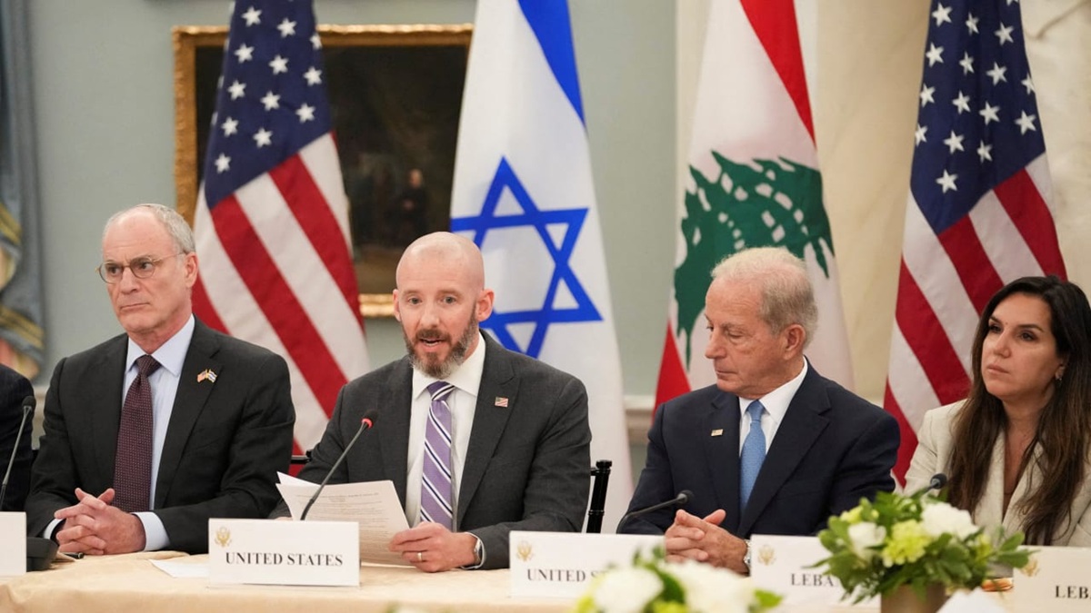 A meeting between Israeli and Lebanese delegations hosted by the United States, after the Trump administration said Israel and Lebanon agreed to implement a ceasefire to end hostilities, at the State Department in Washington, DC, US, June 3, 2026.