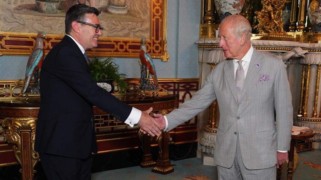 Britain's King Charles III welcomes Andy Burnham on 20 July at Buckingham Palace, where he invited the leader of the Labour Party to become Prime Minister and form a new government.