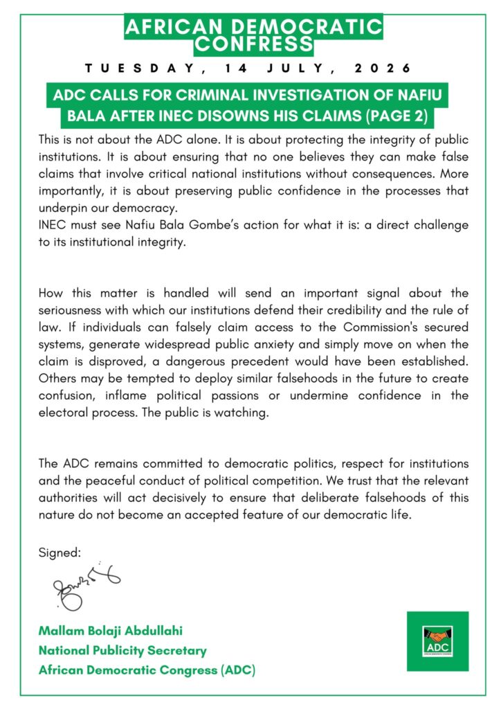 ADC Seeks Gombe's Prosecution Over Nomination Claims (News Central TV)