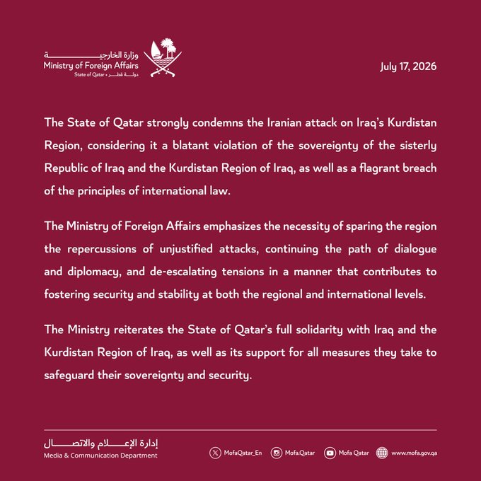 Qatar Condemns Iran Attack On Kurdistan (News Central TV)