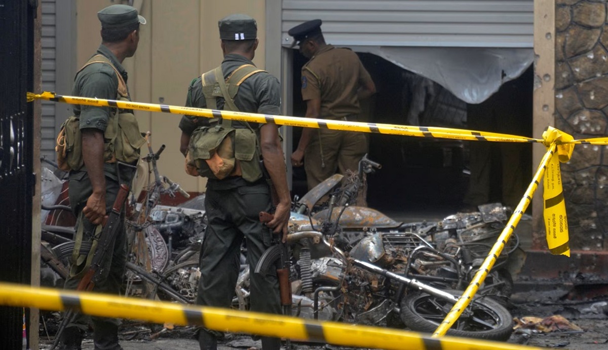 Sri Lankan military stand guard near the explosion site at a church in Batticaloa, Sri Lanka April 21, 2019