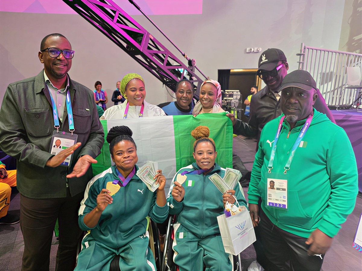 Esther Nworgu and Esther Oyema during the collection of their cash prizes from NSC team..