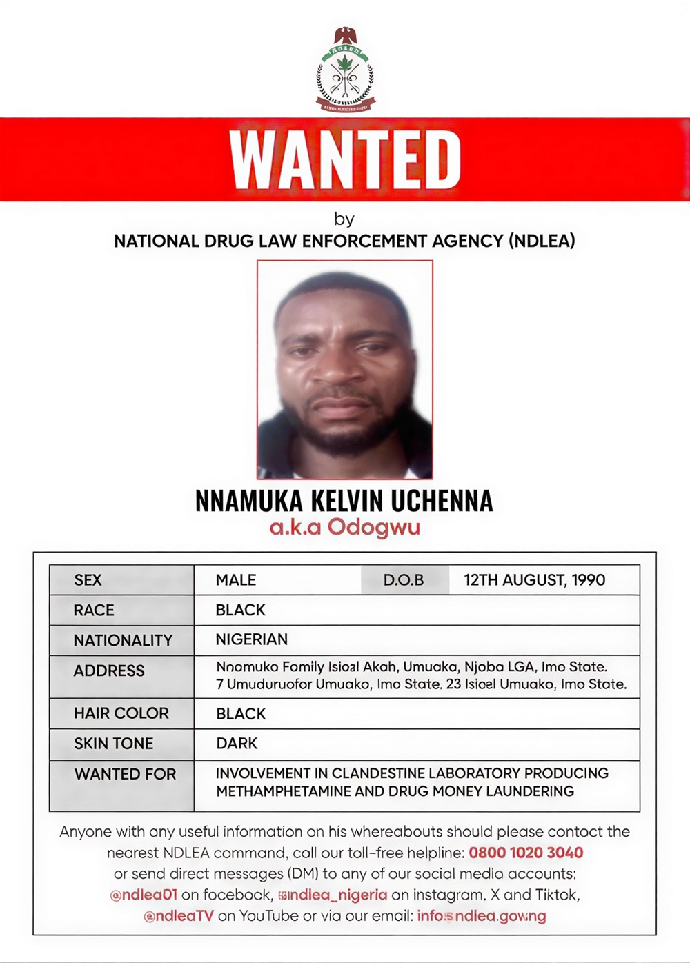 NDLEA Declares Drug Kingpin, Three Others Wanted