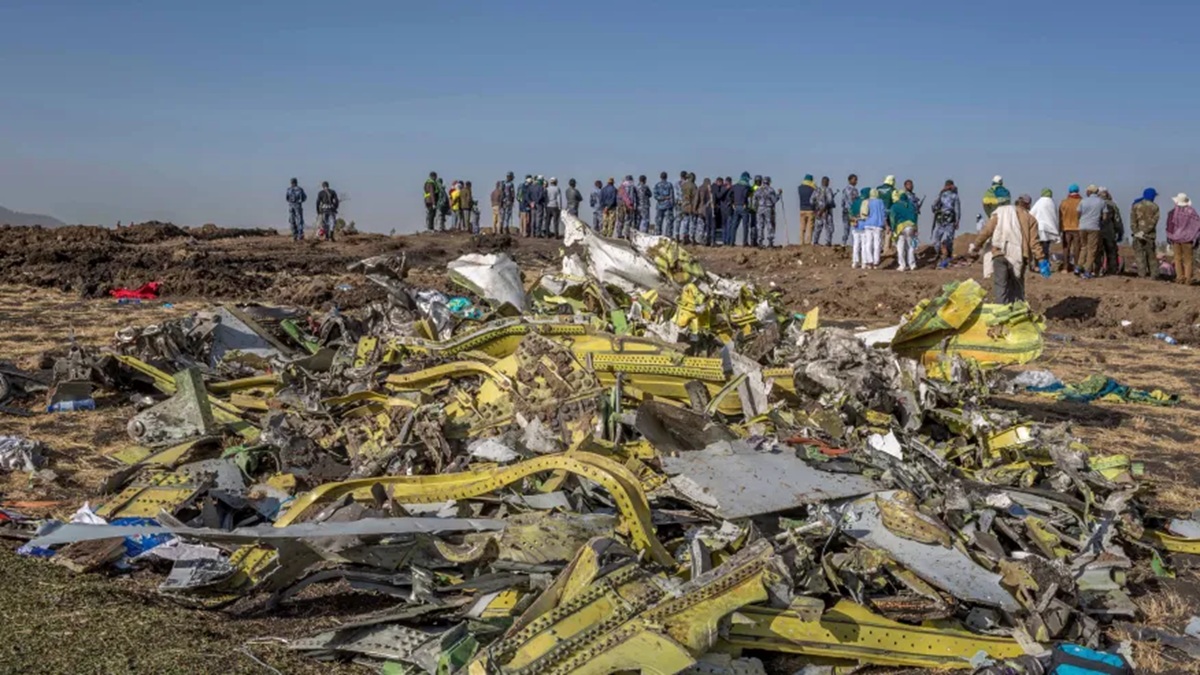 Wreckage is piled at the crash scene of Ethiopian Airlines flight ET302 near Bishoftu, Ethiopia, March 11, 2019.